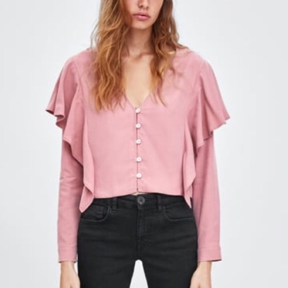 SOLD ♦️Zara pink ruffle long sleeve